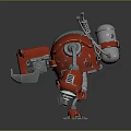Red Mechanical Robot Character With Metallic Structure Silver Head And Arm Tools 3d model
