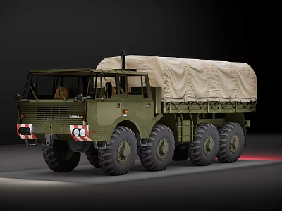 Green Military Utility Vehicle With Canvas Cargo Bed And Multi Wheel Design 3d model