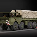 Green Military Utility Vehicle With Canvas Cargo Bed And Multi Wheel Design