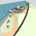 Modern Waterfront Visitor Center With Circular Design Scenic Walkway And Greenery
