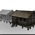Traditional Wooden Houses With Different Roof Designs Wooden Structures Stairs And Platforms