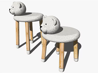 Cute Children's Chairs With Bear Head Backrest Round Padded Seat And Wooden Legs 3d model