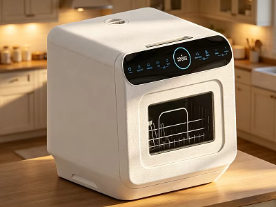 Compact White Dishwasher With Digital Control Panel For Modern Kitchen Countertop 3d model