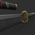 Traditional Decorative Sword With Black Scabbard Red Stripes And Golden Snake Hilt