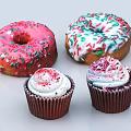Colorful Frosted Donuts and Cupcakes with Pink White Red Green Sprinkles