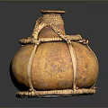 Artistic Sculpture Carving Of Clay Pot With Woven Rope Decoration Orange Yellow Texture And Base