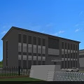 Large Industrial Factory Building With Flat Roof Surrounded by Greenery Roads and Entrance Area