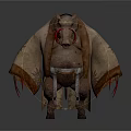 Mythical Pig Like Fantasy Creature Wearing Brown Cloak With Leather Belt And Tassels