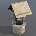 Traditional Old Fashioned Well With Wooden Roof Stone Base Metal Bucket And Crank Handle