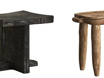 Dark And Light Wooden Side Tables With Textured Surface And Curved Legs 3d model