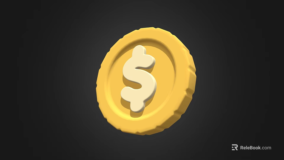 Shiny 3D Rendered Gold Coin Featuring Dollar Sign On Dark Background 3d model 
