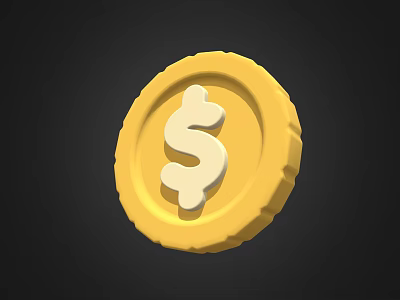 Shiny 3D Rendered Gold Coin Featuring Dollar Sign On Dark Background 3d model