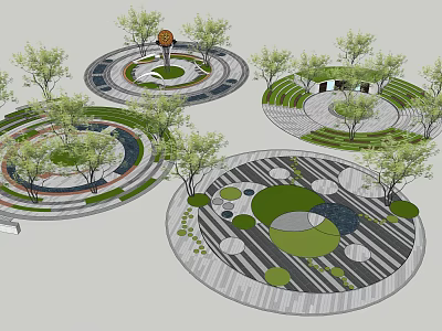 Other Circular Landscape Garden Designs With Trees Green Spaces And Pathways 3d model
