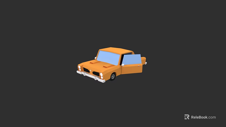 Orange Small Cartoon Car With Open Door And Toy Model Design 3d model 
