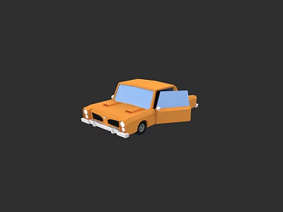 Orange Small Cartoon Car With Open Door And Toy Model Design 3d model
