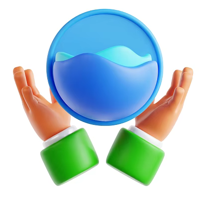 Decorative Ornament Set Held by Orange Hands with Green Cuffs Featuring Blue Circular Wave Pattern 3d model