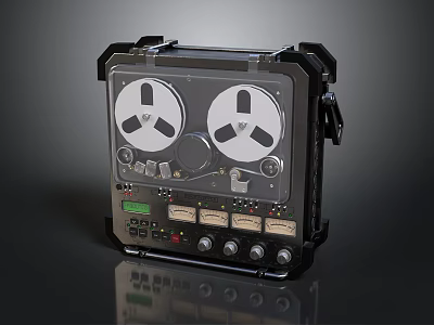 Vintage Electronic Tape Recorder with Transparent Case Dual Reels Knobs and Buttons 3d model