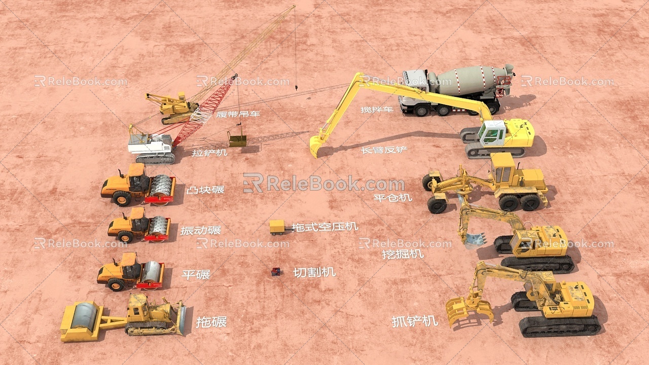 Road construction machinery and equipment 3d model