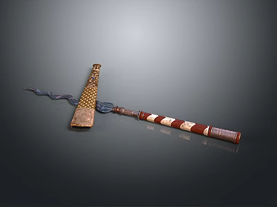 Traditional Decorative Weapons With Woven Pattern Handle And Red White Striped Design 3d model