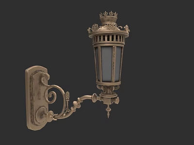 Vintage Decorative Wall Lamp With Crown Top Intricate Carvings And Glass Panel 3d model