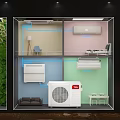 Modern Showroom Display With Green Plant Wall And Air Conditioner Units