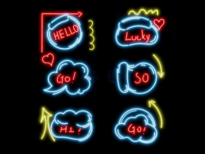 Colorful Decorative Neon Lights with Hello Lucky Go SO Hi Text Cloud Heart Arrow Shapes 3d model