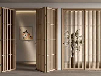 Japanese style folding door sliding door lattice door solid wood door grille door partition door single door sliding door 3d model