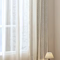 White Sheer Curtains For Window Interior With Wooden Floor And Table Lamp