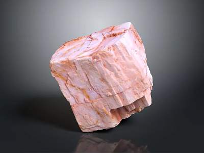 Pink Layered Stone With Wood Like Grain Texture In Irregular Block On Dark Reflective Background 3d model
