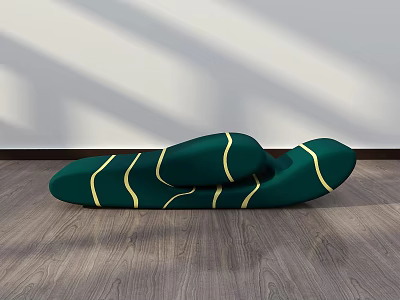 Green Public Chair With Yellow Stripes On Wooden Floor Against Grey Wall And Light Shadows 3d model