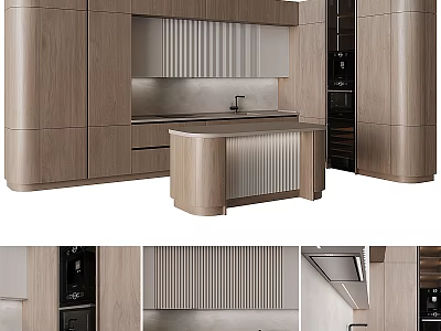 Elegant Modern Kitchen Interior With Wooden Cabinets Island Counter And Appliances 3d model