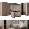 Elegant Modern Kitchen Interior With Wooden Cabinets Island Counter And Appliances
