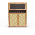 Elegant Wooden Cabinet With Woven Design And Built In Wine Storage Rack