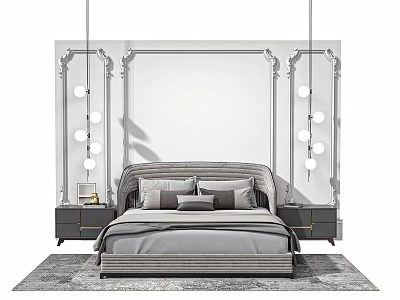 Modern Background Double Bed Double Bedding Combination 3d model