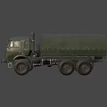 Green Military Truck With Canvas Covered Cargo Bed And Six Wheel Design