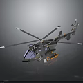 Modern Gray Helicopter 3D Model With Multiple Rotors And Orange Details