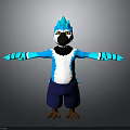 Blue Spiked Head Character And Creature With White Belly Blue Shorts Brown Claws Outstretched Arms