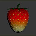Fresh Juicy Red Strawberry with Yellow Dots Green Stem and Leaves