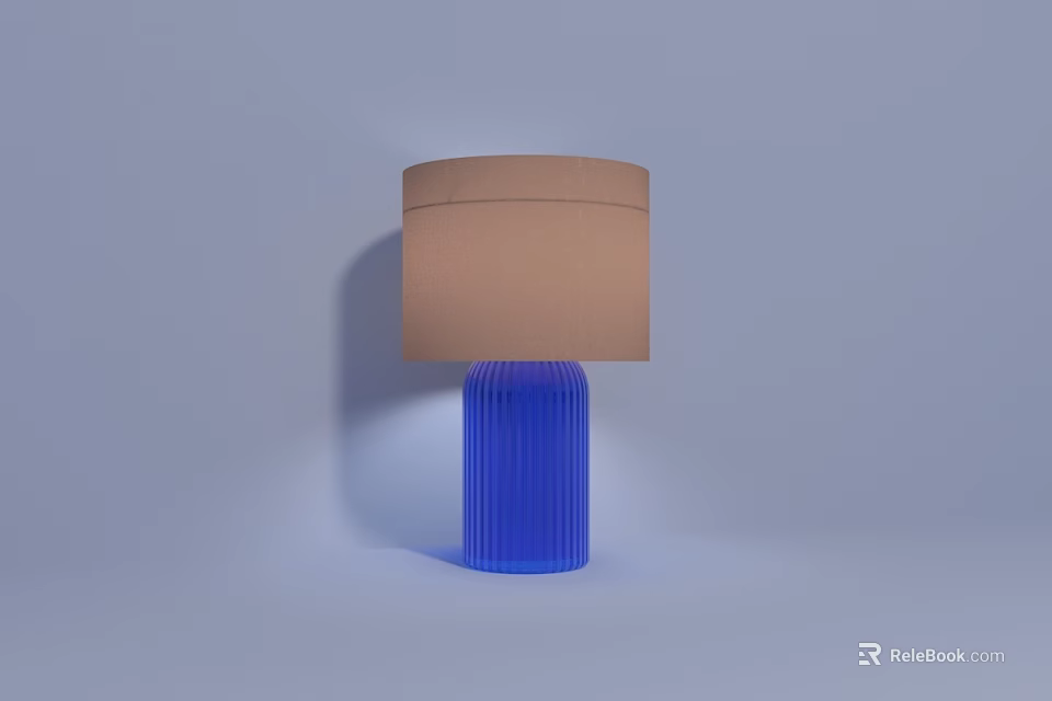 Modern Blue Striped Table Lamp With Brown Fabric Lampshade for Home Decor 3d model 