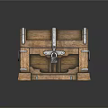 Vintage Wooden Chest With Metal Straps And Lock On Reflective Surface