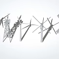 Various Windmill Architectural Components Featuring Metal Towers and Rotor Blades 3d model