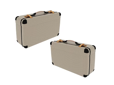 Two Beige Textured Suitcases With Leather Handles And Black Corner Protectors 3d model