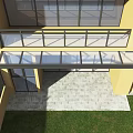 Modern Villa Balcony With Glass Roof Table Chairs Stone Floor And Railing