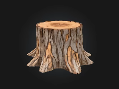 Natural Stone Wood Tree Stump Interior Decor with Textured Grain and Root Base 3d model