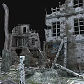 Ruined Building Components Featuring Dilapidated Walls Broken Pillars And Cracked Floors 3d model