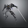 Gray Mecha Robot Figure With Long Sword And Blue Accents 3D Render