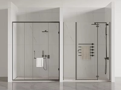 Modern Shower System With Rainfall And Handheld Heads In Glass Enclosure With Towel 3d model