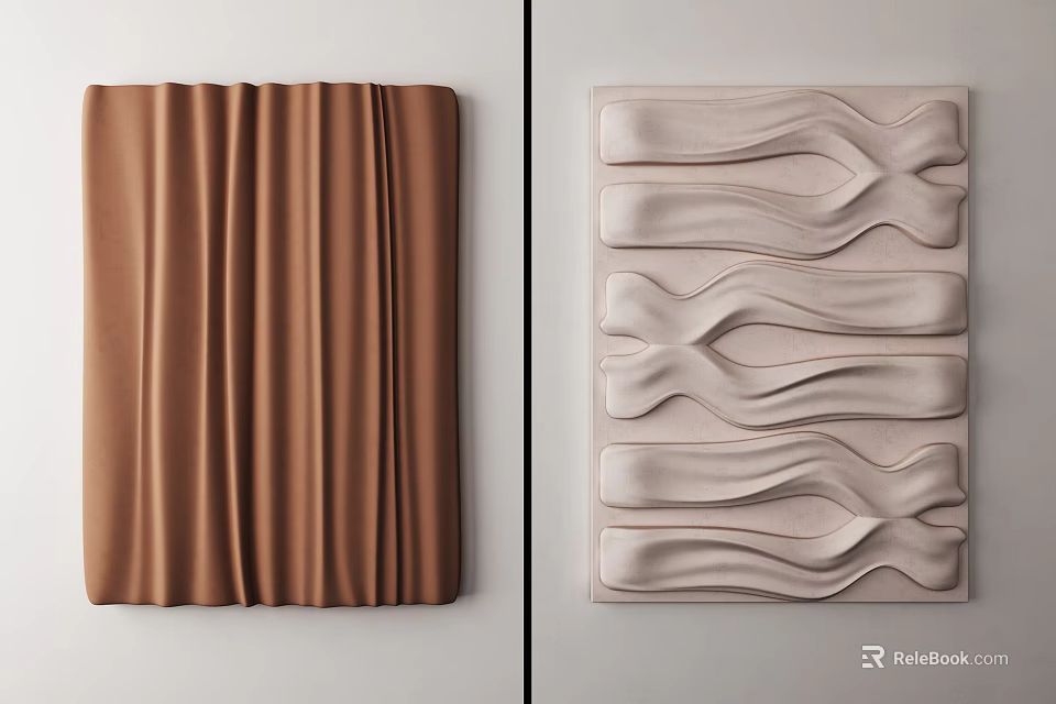 Textured Wall Decor With Pleated And Wavy Patterns In Brown And Beige 3d model 