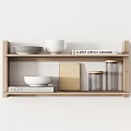 Minimalist Modern Decorative Ornament Set On Wooden Shelf With White Bowl Glass Jar And Books