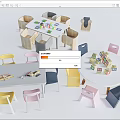 Children's Table Round And Rectangular With Colorful Chairs And Toy Blocks On Top